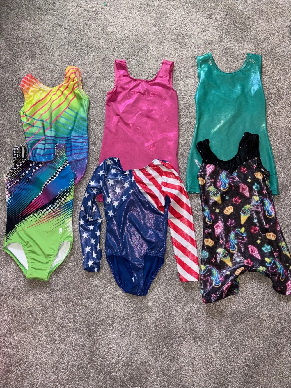 Kids One-Piece Gymnastics Leotard - Assorted Pink, Green, Teal, Multi